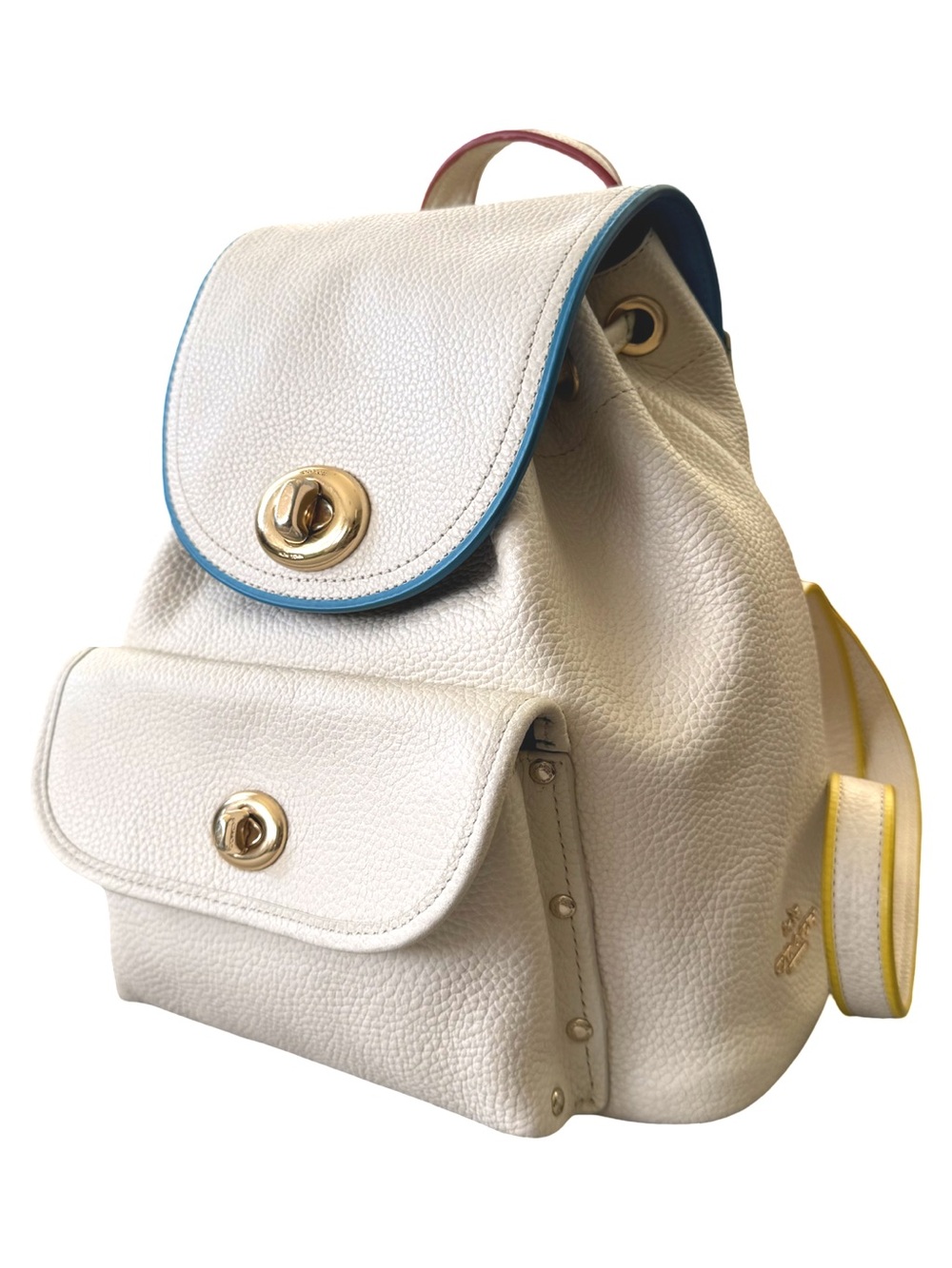 White Pebbled Leather Coach Backpack with Color-Trim Accents